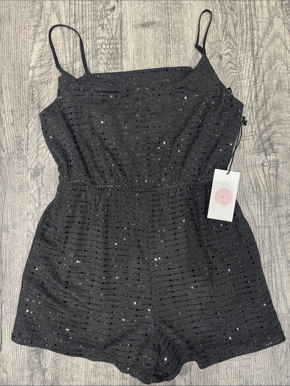 Black Sequin Romper - Women's Spaghetti Strap Jumpsuit